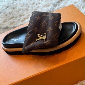 Louis Vuitton Brown Monogram Nylon Pool Pillow Comfort Flat Slides Size 38